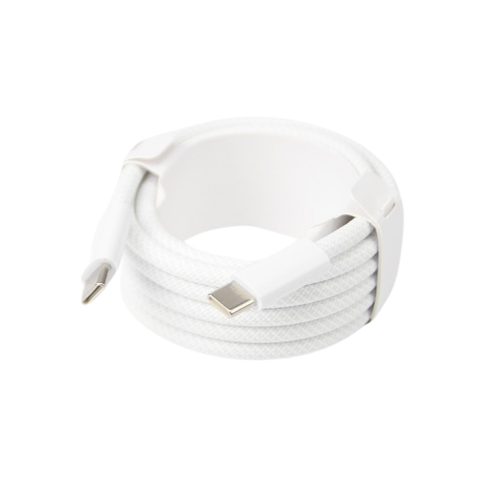 Nylon USB-C til USB-C kabel (240W) OEM 2 mtr - hvid - Billede 2