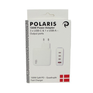 100w Strømforsyning til telefoner/tablets/computere - 3 x USB-C + 1 x USB-A - hvid
